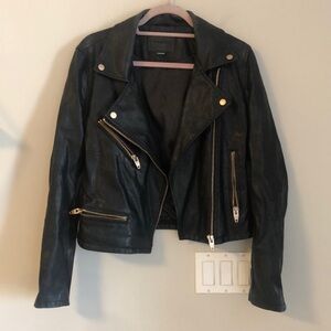 Blank NYC black vegan leather jacket with gold details